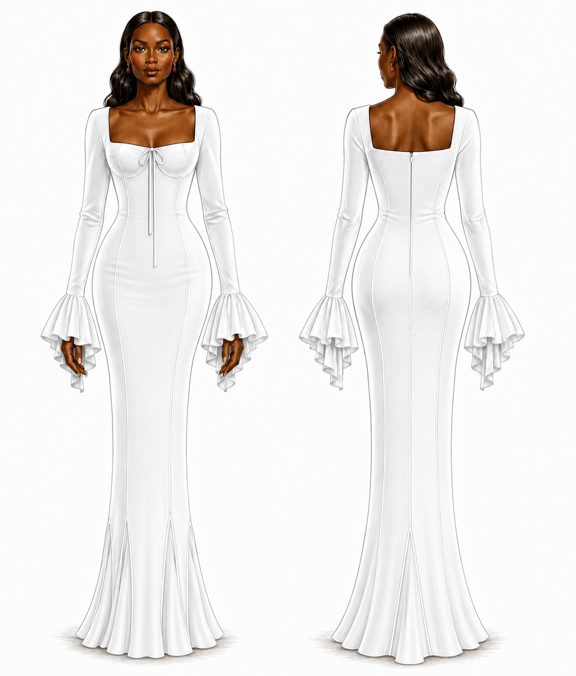 White princess cut dress pattern