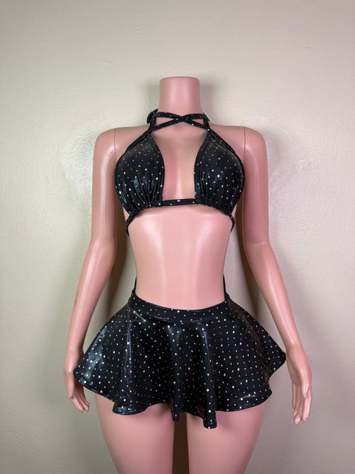 Polka dot metallic skirt set